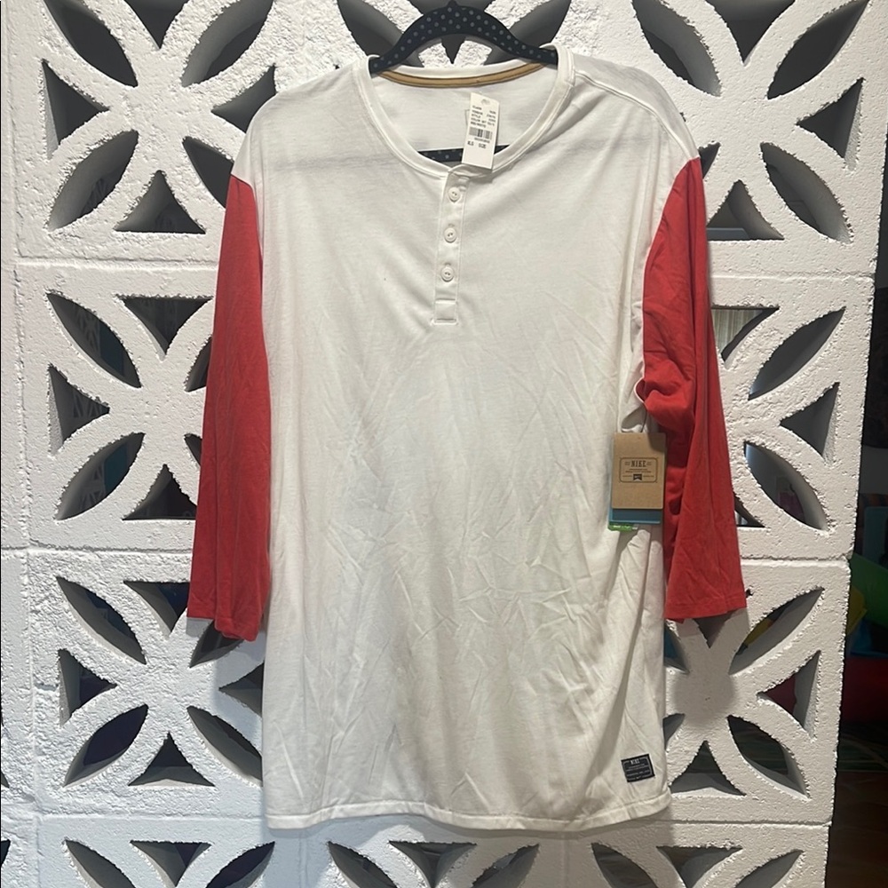 Red and White Henley Shirt